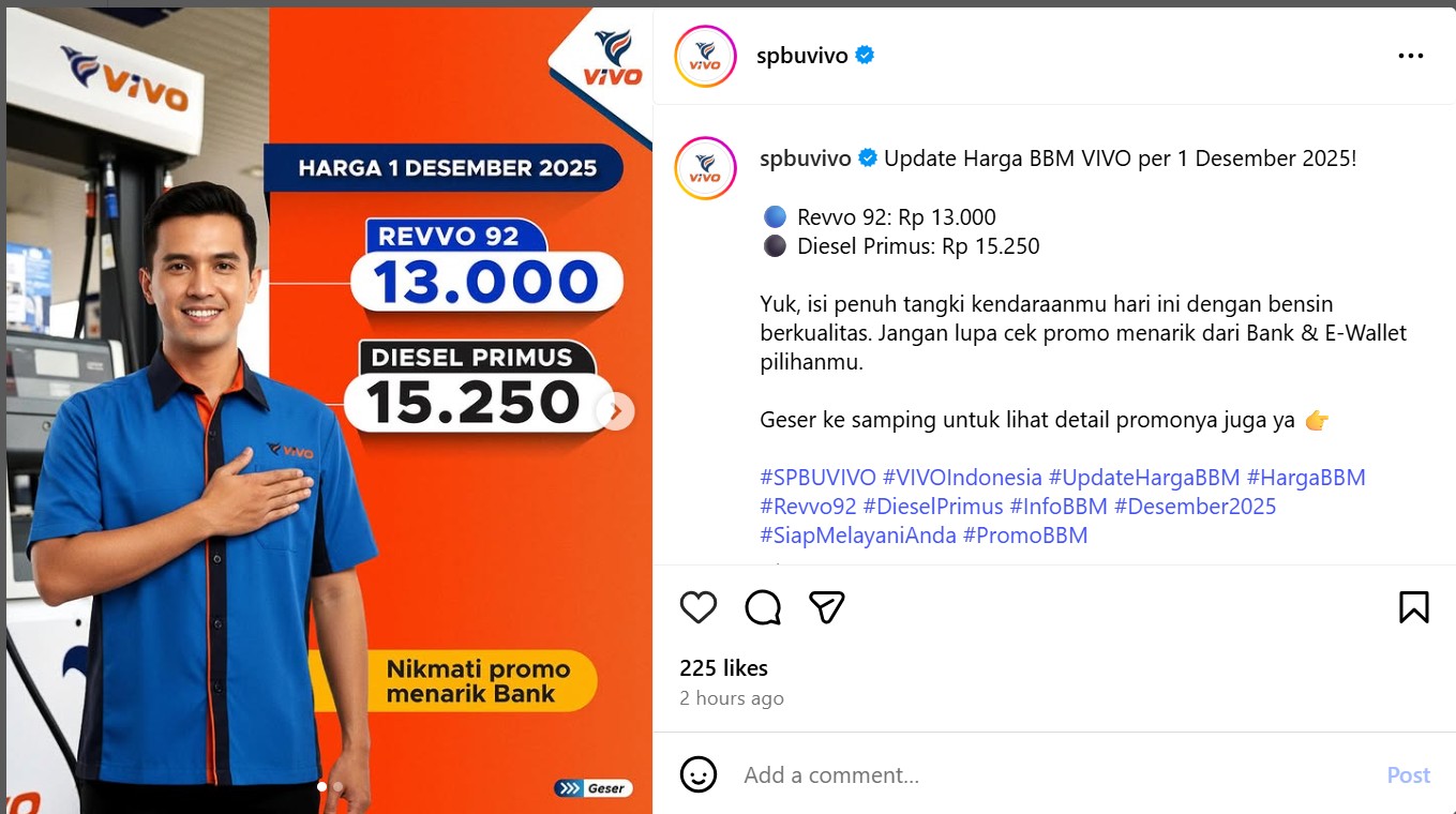 Update Harga BBM Vivo Per 1 Desember 2025, Cuma Dua yang Naik