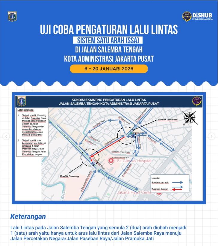 Sistem Satu Arah Berlaku di Jalan Salemba Tengah, Ini Rute Alternatif Untuk ke Sana-sini