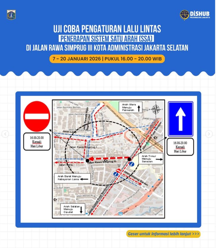 Salemba Tengah Dimulai, Giliran Jalan Rawa Simprug III Berlaku Sistem Satu Arah Mulai Besok