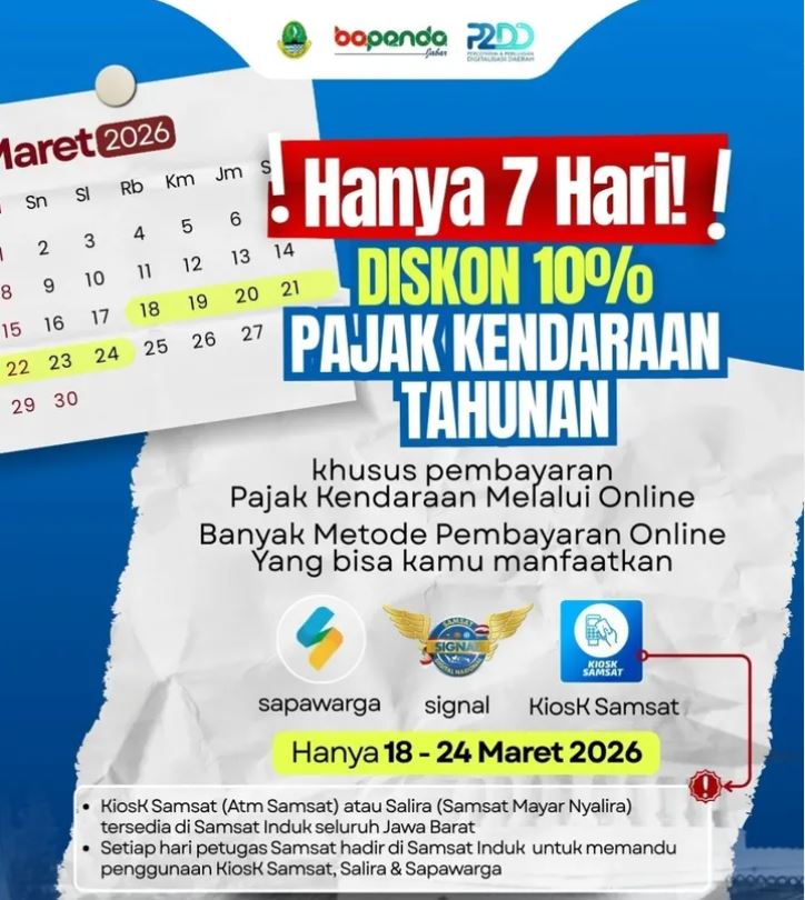 Dedi Mulyadi Diskon 10 Persen, Begini 3 Cara Bayar Pajak Kendaraan saat Lebaran 2026