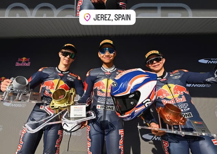 Kiandra Ramadhipa Menggila di Jerez, Start P17 Berakhir Menang di Red Bull MotoGP Rookies Cup 2026