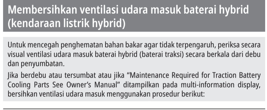 Ternyata Saluran Udara Baterai Veloz Hybrid Harus Dibersihkan