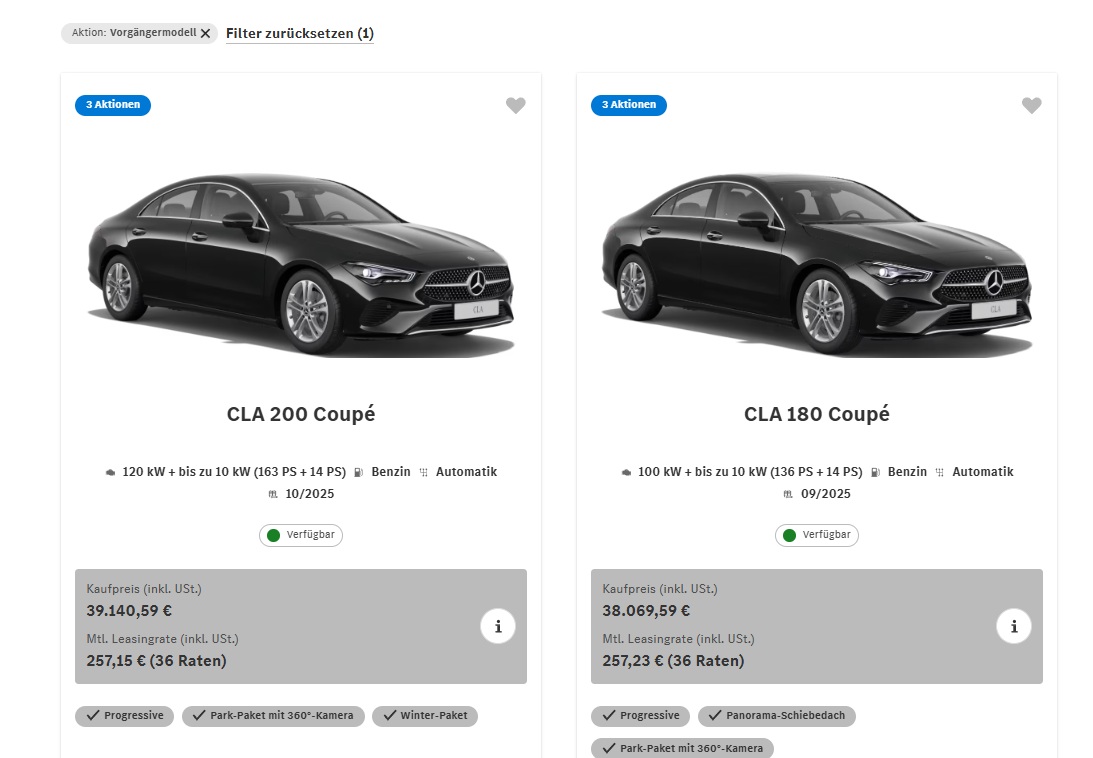 Weiterhin 25 % Rabatt für CLA Lagerfahrzeuge der Vorgängervariante