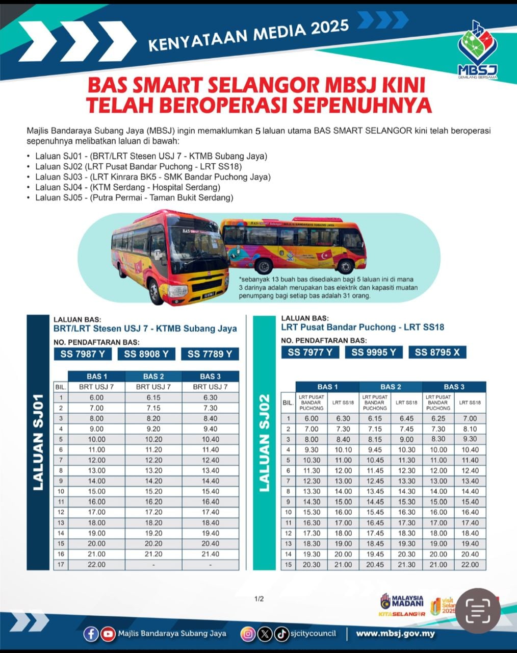 Smart Selangor bus service in Subang Jaya resumes in full, with all five routes now back in operation