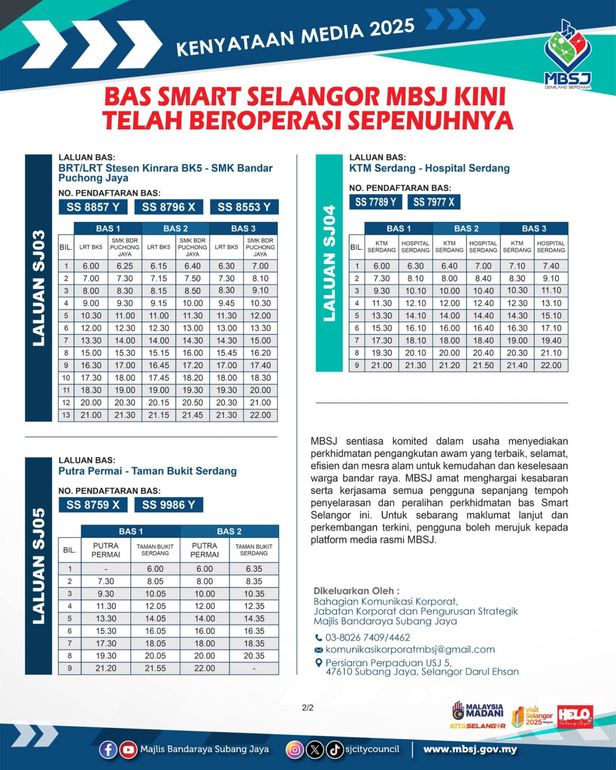Smart Selangor bus service in Subang Jaya resumes in full, with all five routes now back in operation