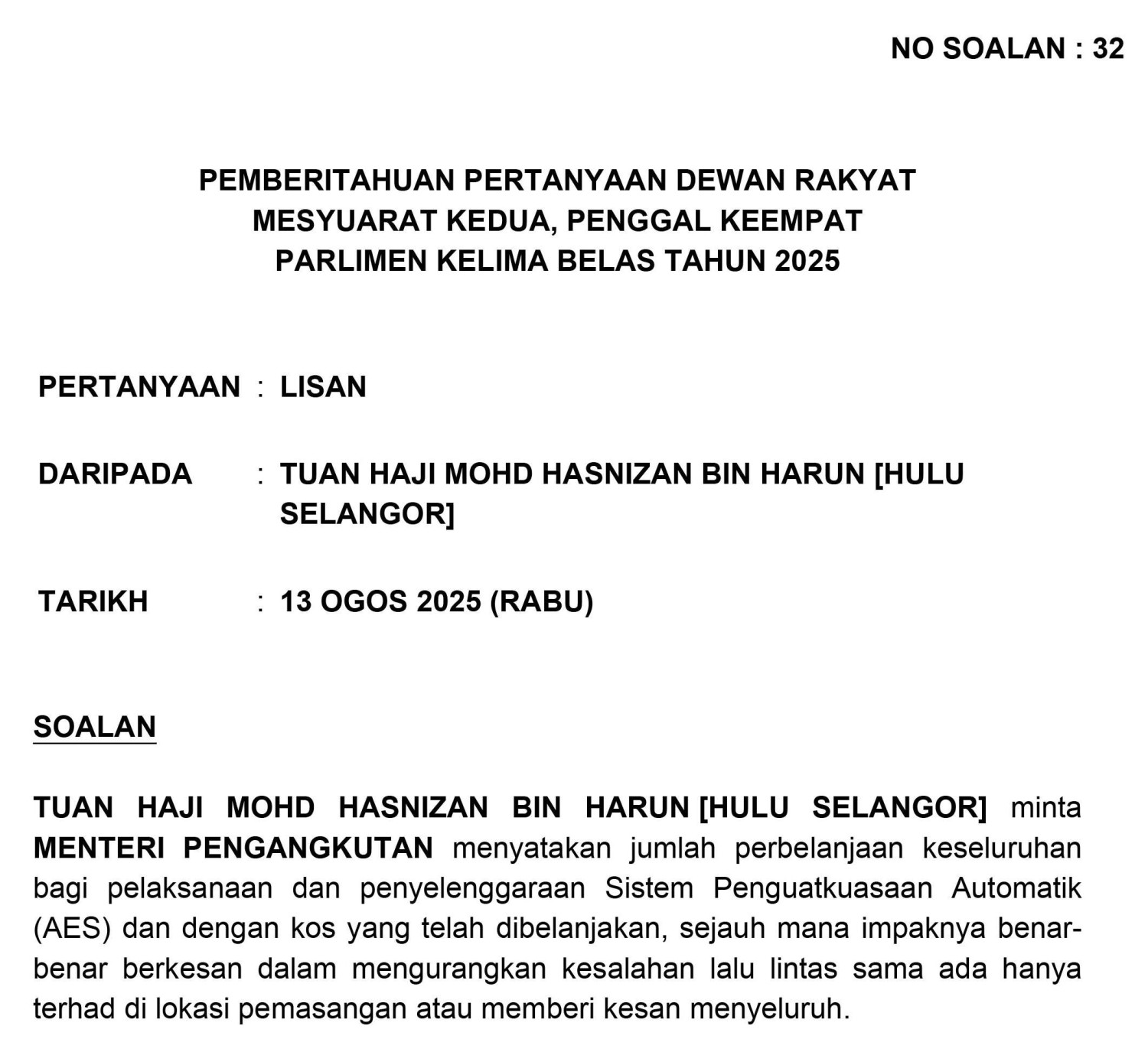 Automated Awareness Safety System (AWAS) incurs annual maintenance cost of almost RM15.5 million