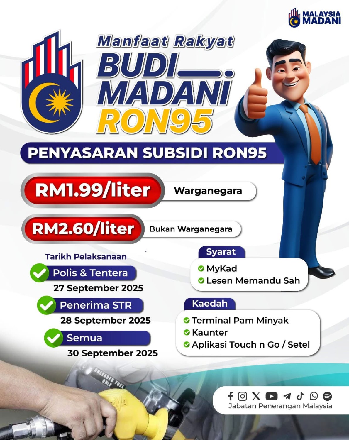 RM1.99 RON95 starts on Sept 30 for all Malaysians, PDRM/ATM Sept 27, STR recipients Sept 28 – PMX