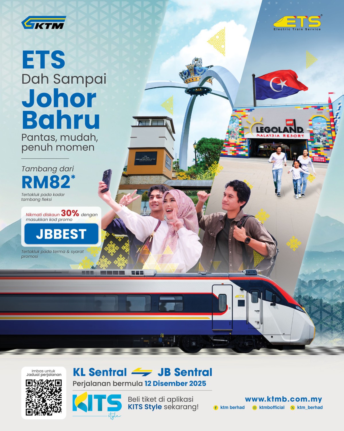 KTM ETS train to JB Sentral starts on Dec 12 – tickets open for sale today from RM82, 30% off till Jan 11