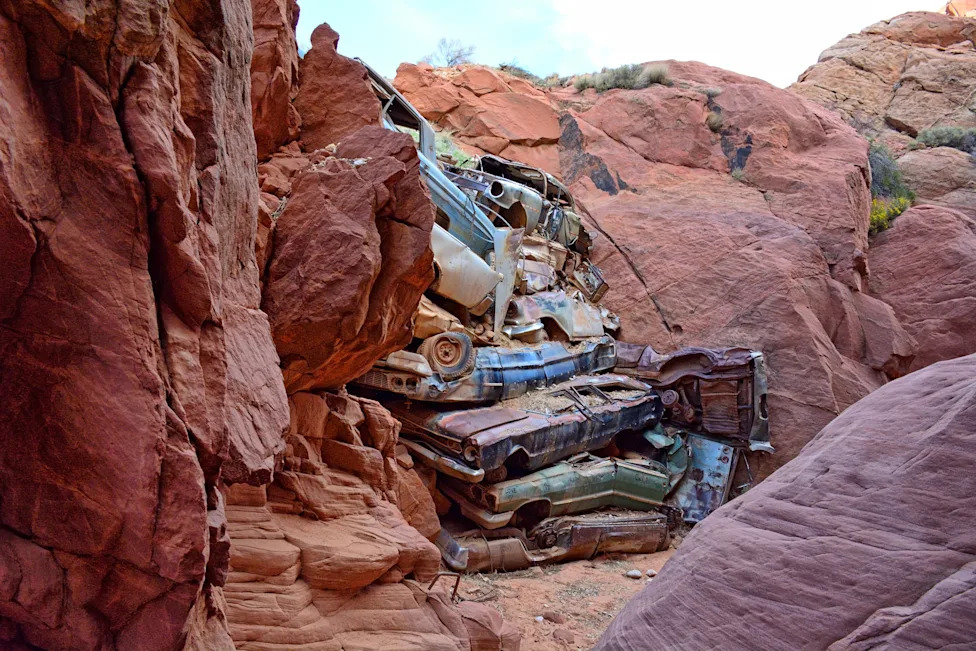 How Dozens of Classic Cars Ended Up Stacked Like Firewood in a Utah Canyon