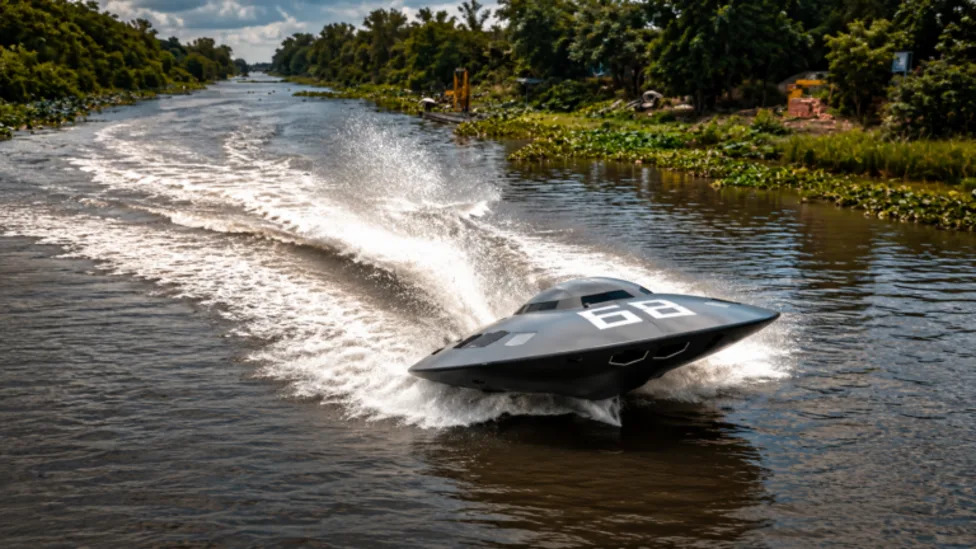 Vietnamese Builder Made a Fully Functional UFO Boat From Dirt, Cement, and Scrap Metal