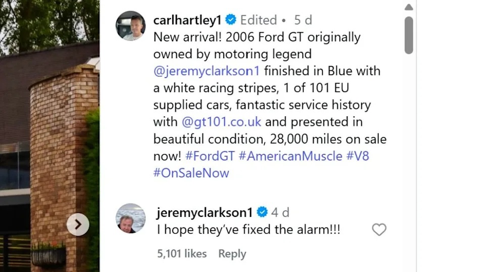 Jeremy Clarkson’s Ford GT Is Up for Sale, But He Can’t Stop Talking About Its Most Embarrassing Flaw