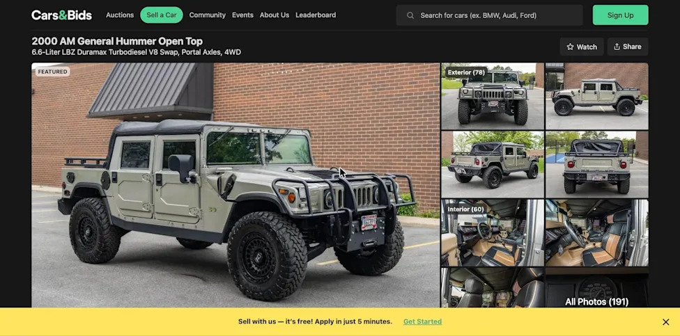 Hummer, Duramax-Powered 2000 AM General Hummer Open Top Heads to Auction With Extensive Off-Road Upgrades