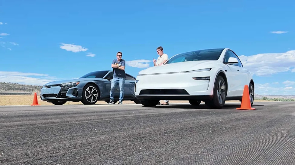 BMW, BMW i8, Tesla, Tesla Model Y, Audi, Audi e-tron, Audi e-tron GT, Think, A BMW i8, Tesla Model Y, And Audi E-Tron GT All Drag Race, But The Results Are Closer Than You'd Think