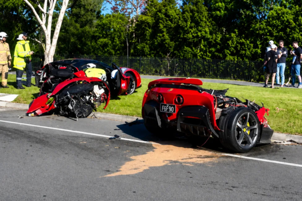 Ferrari, Australian Property Developer Walks Away Unharmed After $1M Ferrari SF90 Splits in Half on the Gold Coast