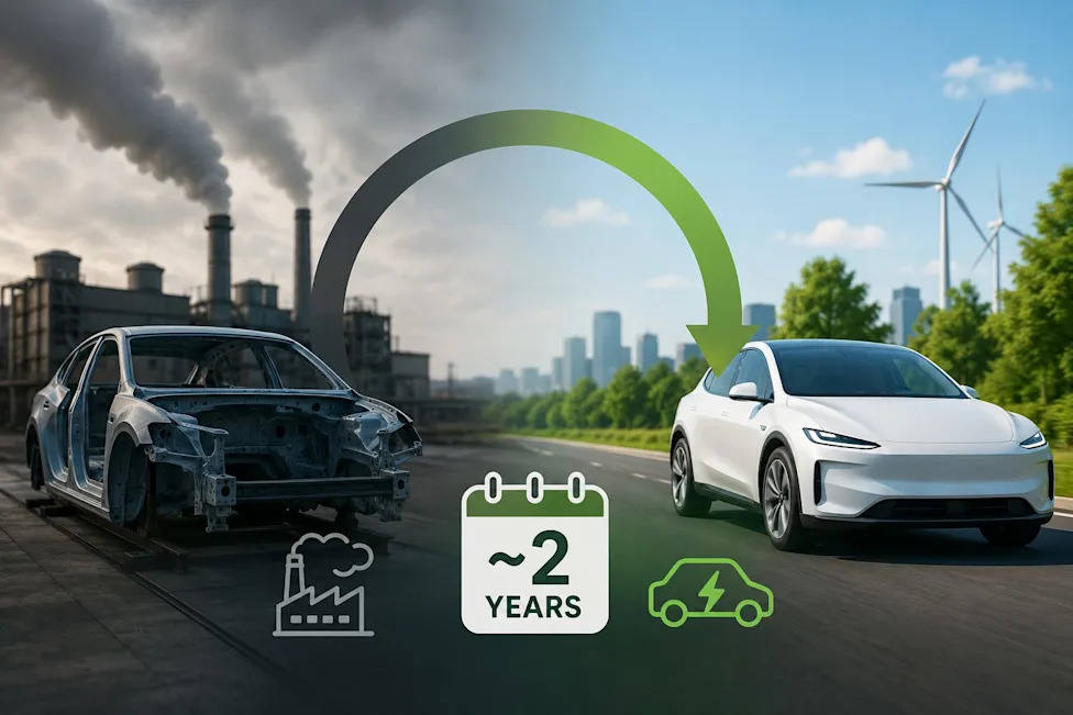 Dirty to Make, Cleaner to Drive: EVs Beat Gas Cars on Emissions in About Two Years