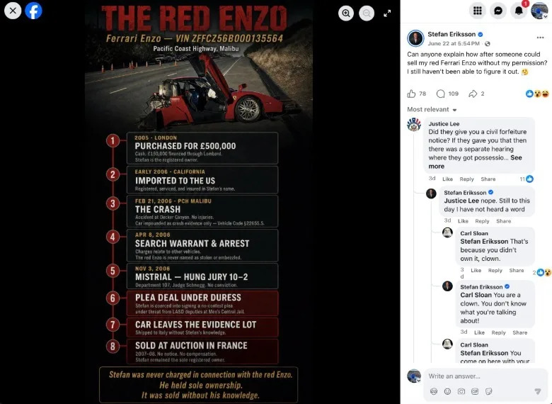 That Guy Who Sliced His Ferrari Enzo In Half In A Malibu Crash Is Out Of Prison And Posting On Facebook About It