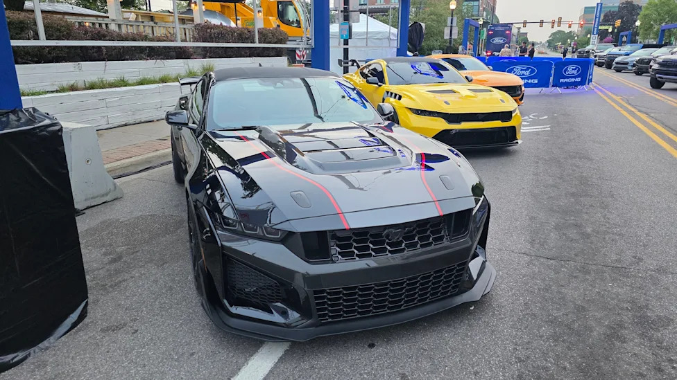 Sun (and Mustang Dark Horse SC Convertible) rises on Friday Dream Cruise