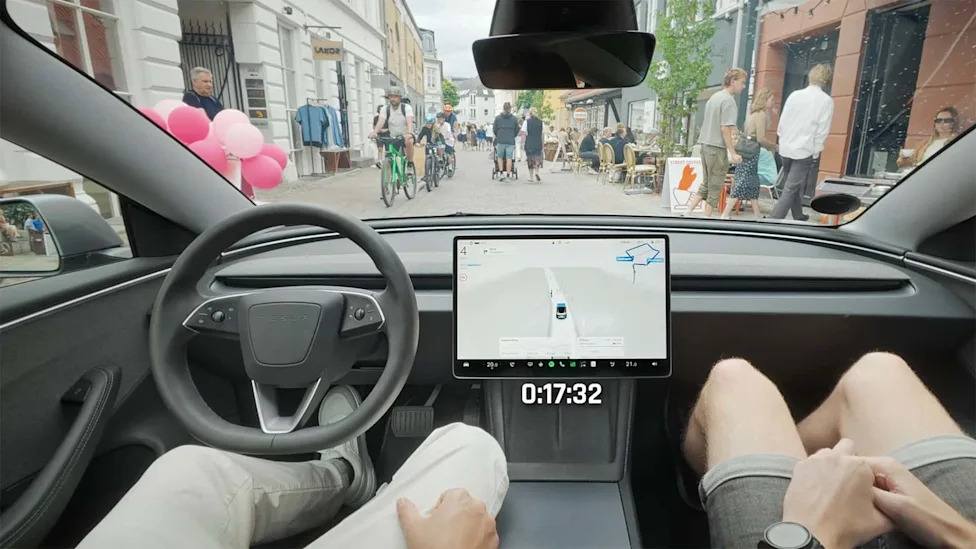 Tesla FSD Threads Through Busy Danish Streets Where Cars Are Guests