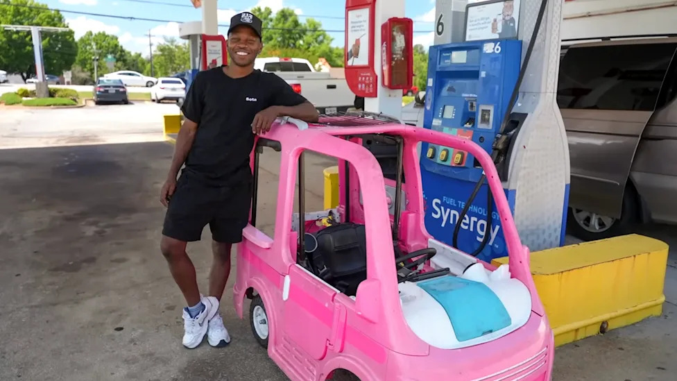 Handyman adapts Barbie Dream Camper to handle soaring gas prices