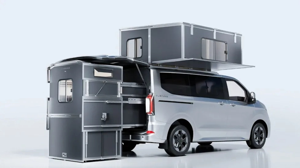Foldable and modular, the Cubivan camping system turns your van into a full camper with kitchen