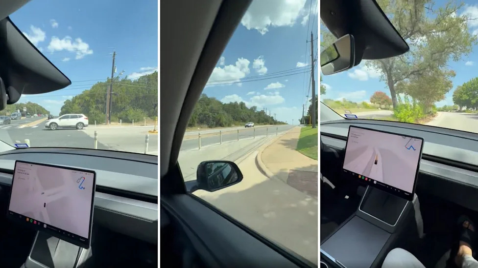 Unsupervised Tesla Robotaxi in Texas stops for bollards, then hits them anyway