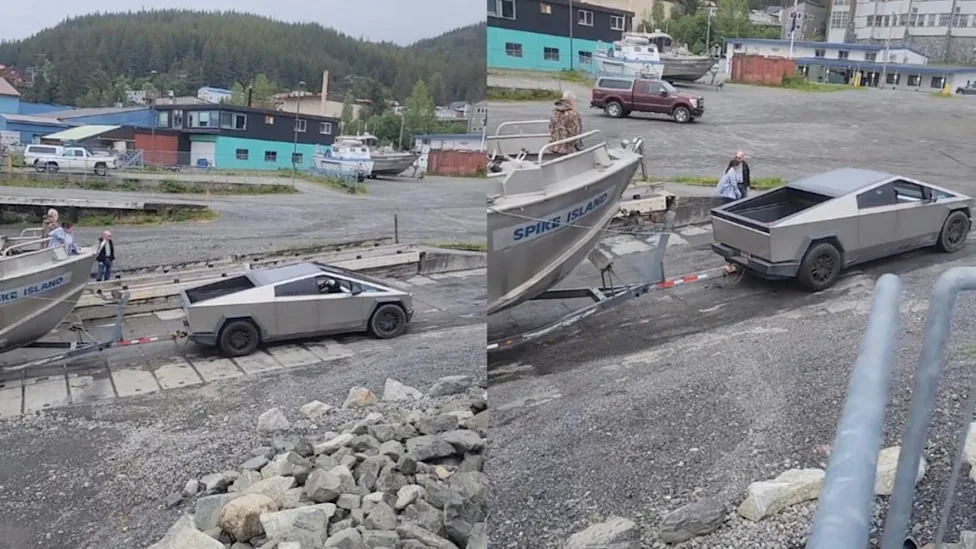 Tesla, Cybertruck, Video Shows Tesla Cybertruck Failing to Tow Boat, Driver Has to Ask For Help From More Powerful Truck