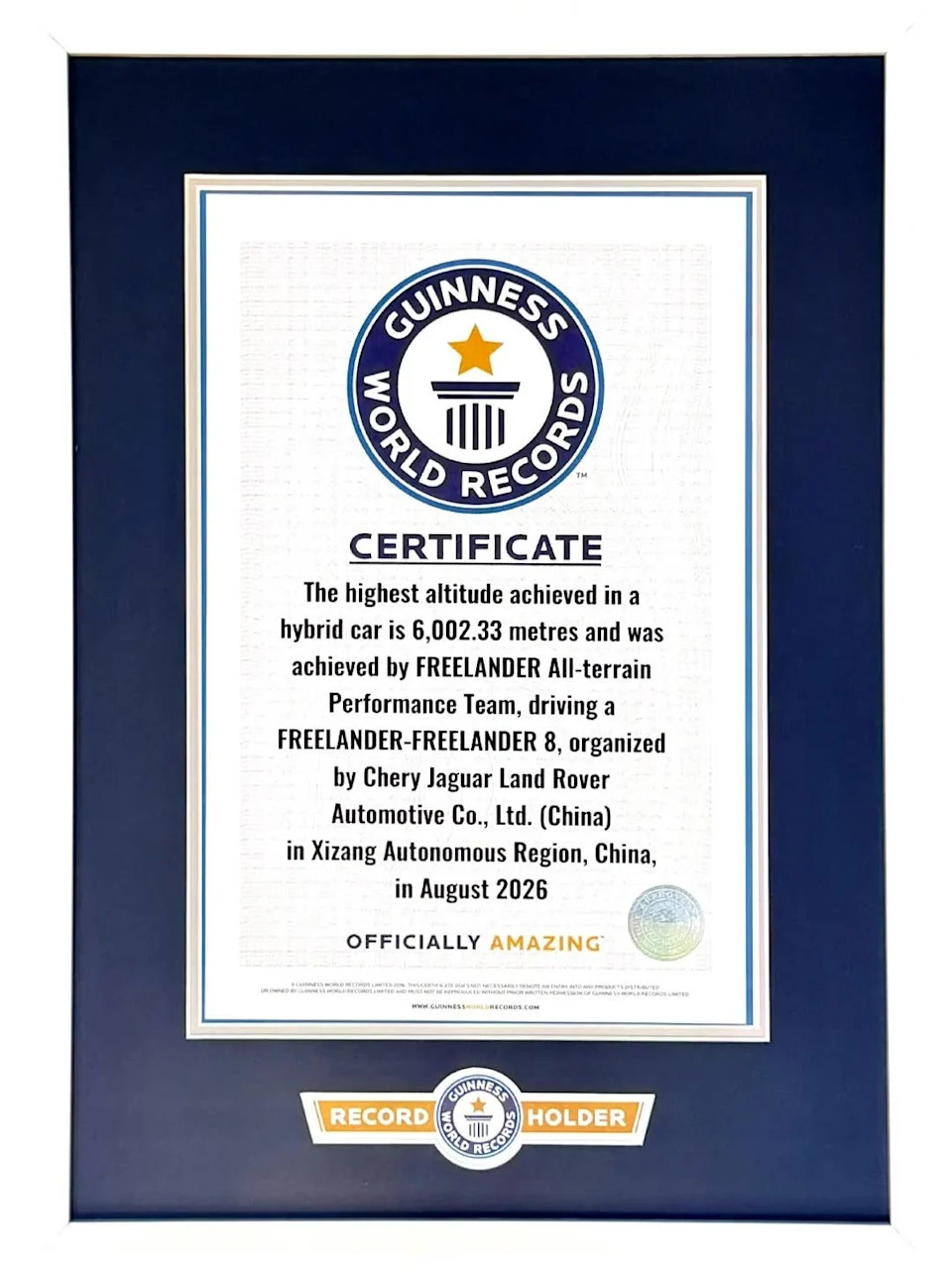 Reborn Freelander 8 Sets Guinness Hybrid Record at 19,693 Feet