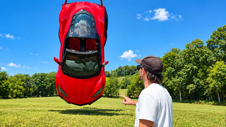 WhistlinDiesel Tortures a $100K Corvette Z06 With a Firehose, Crane and 9,000-Pound Horse