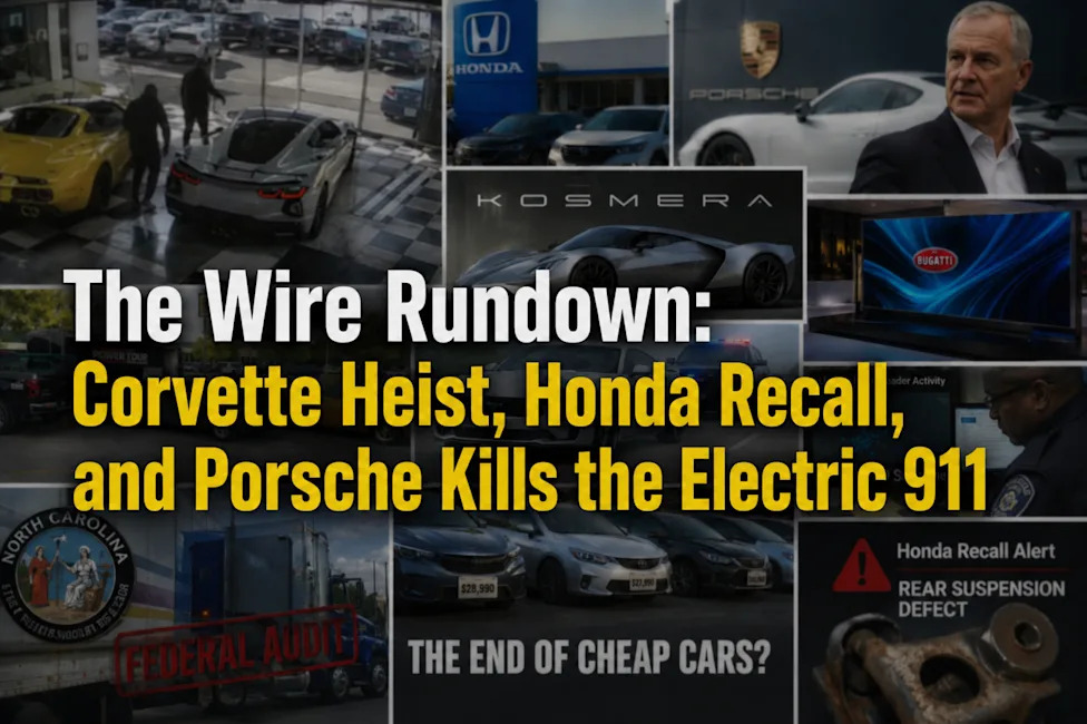 Honda, Porsche, The Wire Rundown: Corvette Heist, Honda Recall, and Porsche Kills the Electric 911