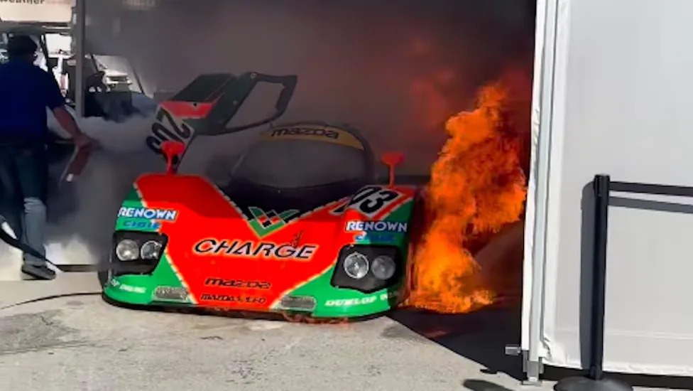 Mazda, Legendary Mazda 767B Prototype Bursts Into Flames in Laguna Seca Paddock