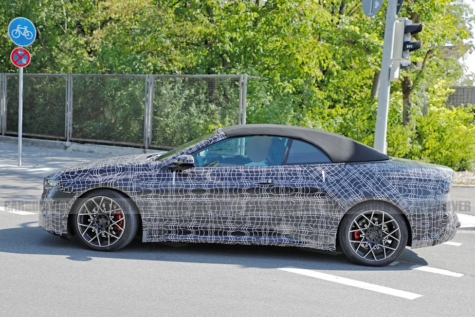 BMW's Rumored i4 Convertible Finally Spotted Testing with Soft Top and Neue Klasse Styling