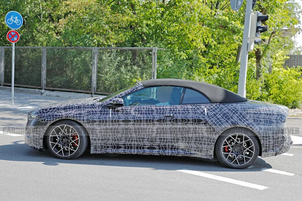 BMW's Rumored i4 Convertible Finally Spotted Testing with Soft Top and Neue Klasse Styling