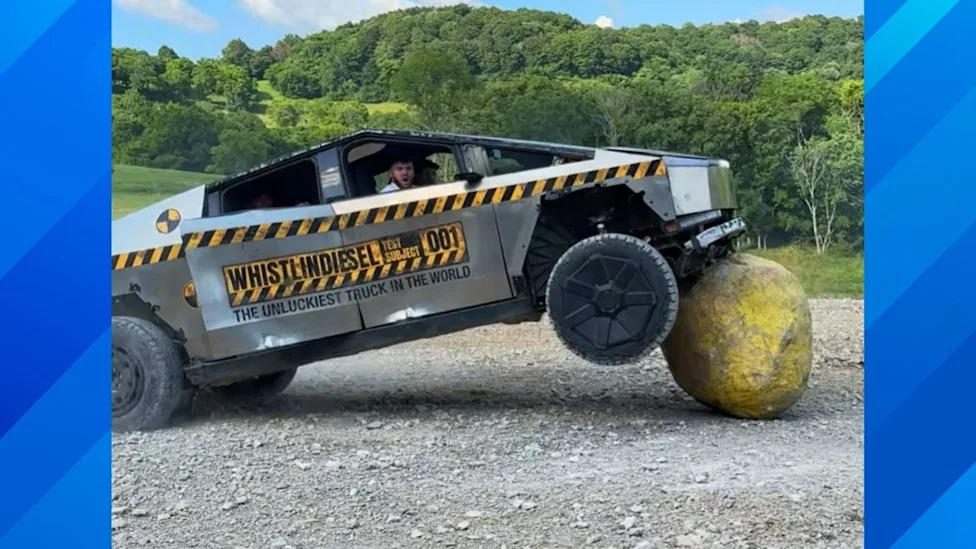 Cybertruck, Whistlindiesel's Cybertruck Durability Test Ends in a 109 MPH Fireball and a $53,000 Repair Bill