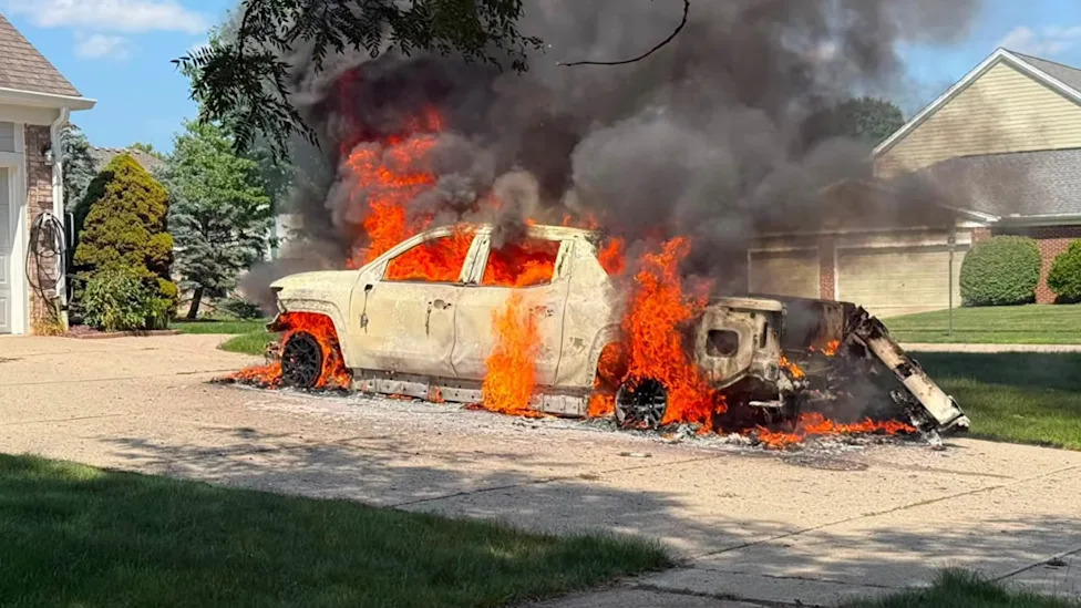 Chevy, Parked Chevy Silverado EV Catches Fire in Michigan Driveway After Sitting Untouched for Two Weeks