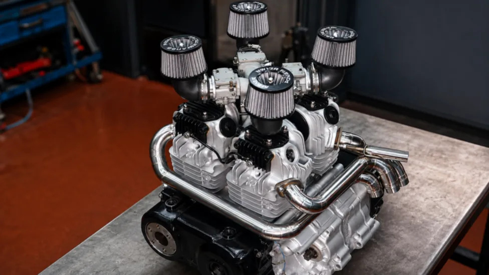 YouTuber Builds a Running Square-Four Motorcycle Engine Out of Scrap Single-Cylinder Parts