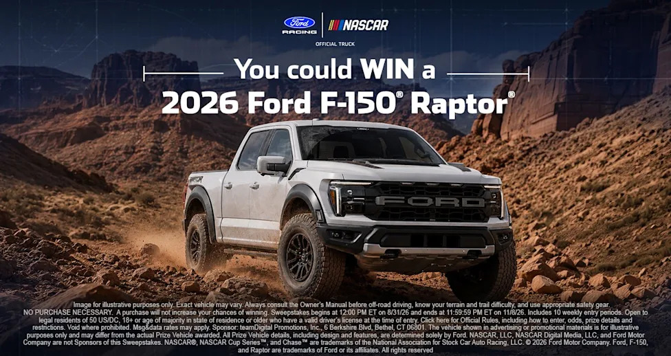 Enter for your chance to win a 2026 Ford F-150 Raptor Truck