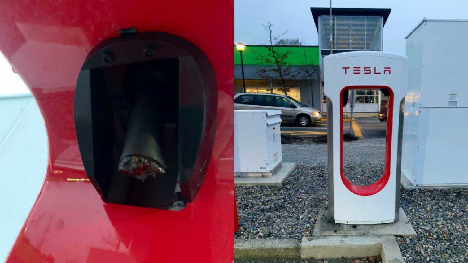 autos, cars, evs, tesla, tesla supercharger in canada vandalized just before opening