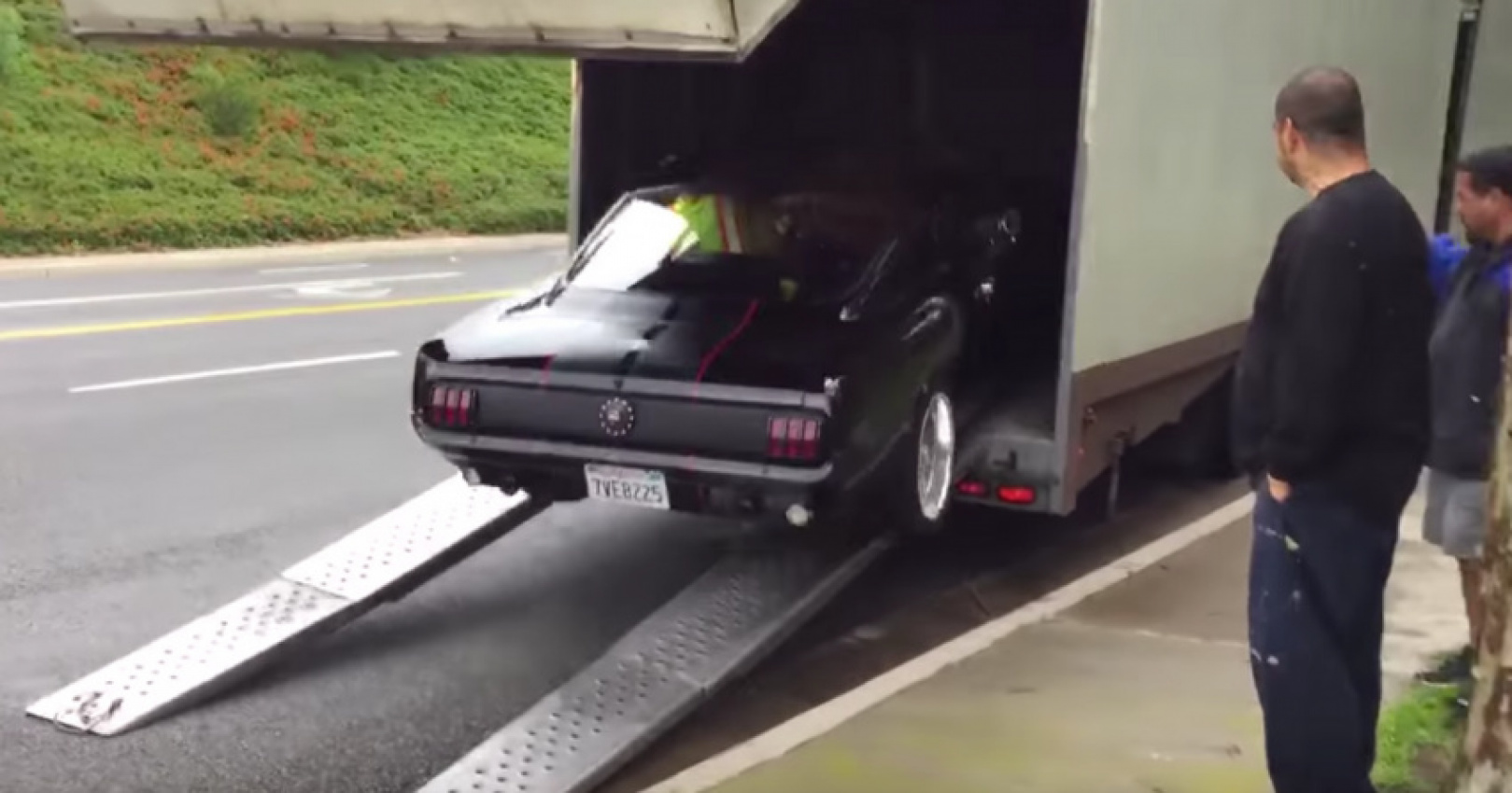 autos, cars, the sound of this ’65 mustang hitting a trailer will hurt your soul!