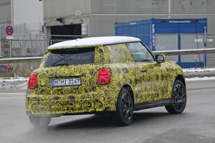 mini hatchback spied with ice, looks different than its chinese ev cousin