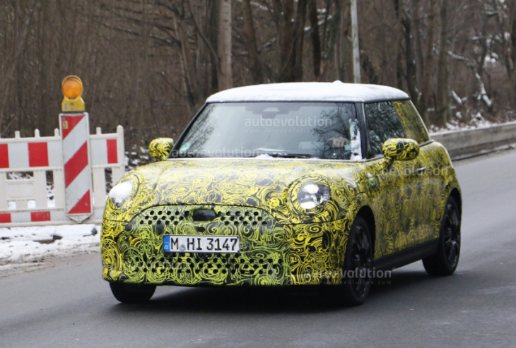 mini hatchback spied with ice, looks different than its chinese ev cousin