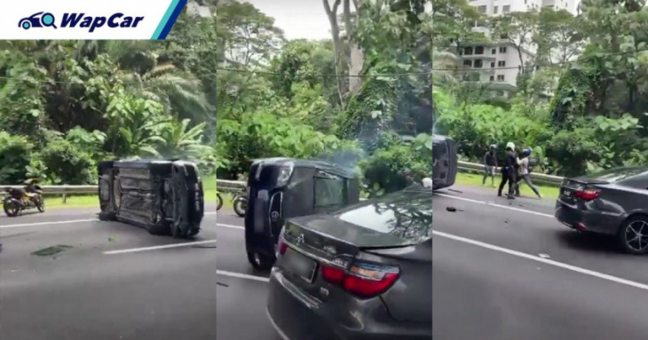 video: alleged police chase along salak highway ends on its side