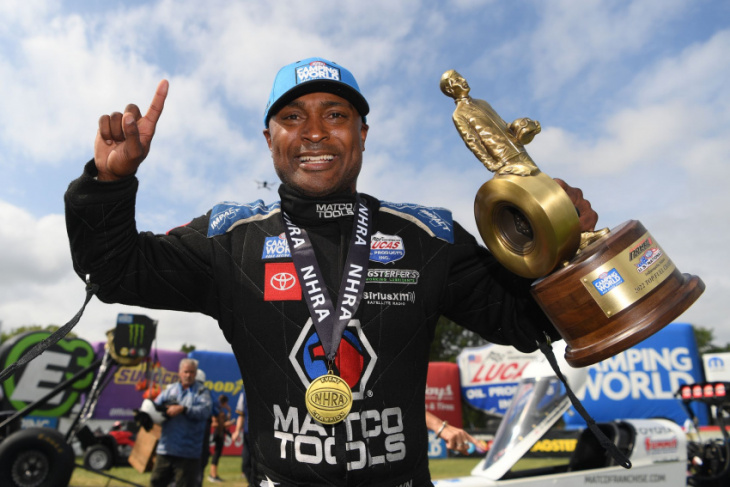 nhra u.s. nationals champs antron brown, ron capps are brothers in arms