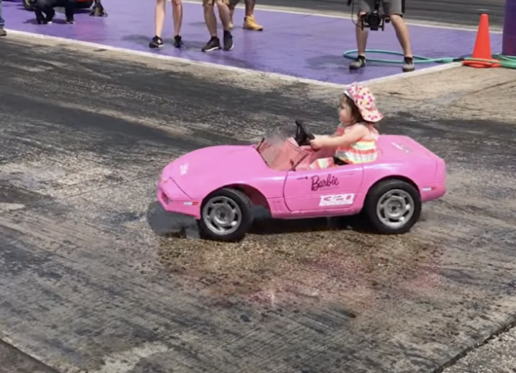 little girl ripping donuts in her barbie corvette is the cutest thing you’ll see today