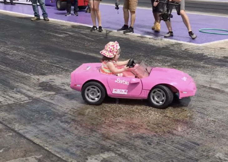 little girl ripping donuts in her barbie corvette is the cutest thing you’ll see today