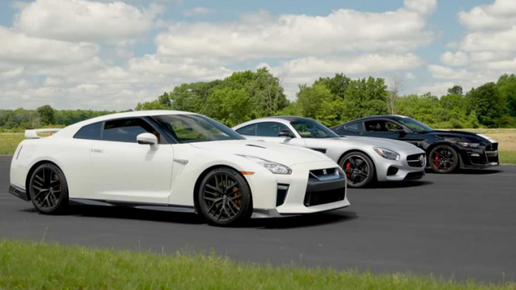 shelby gt500 drag races gt-r, amg gt s for high-performance crown