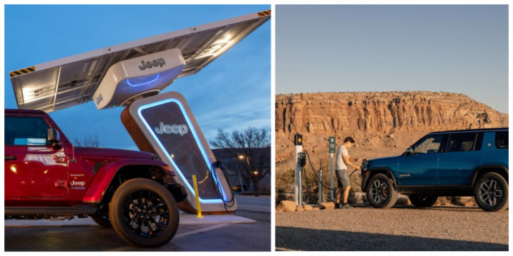 how jeep solar powered ev chargers compare to the rivian adventure network