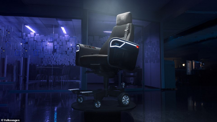 volkswagen presents its new electric vehicle... a 12mph office chair with a 7.5-mile range, armrest headlights, rear-view camera and parking sensors