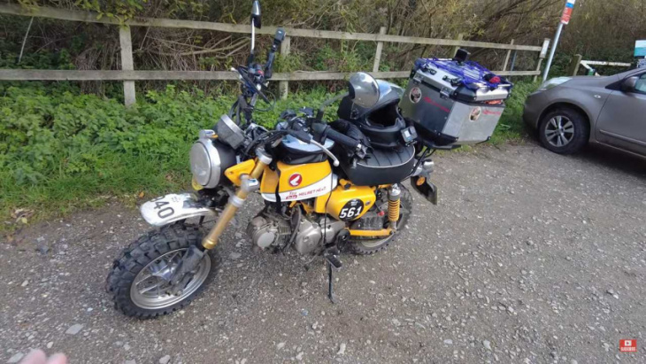 this guy is riding all the way around the u.k. on his honda monkey