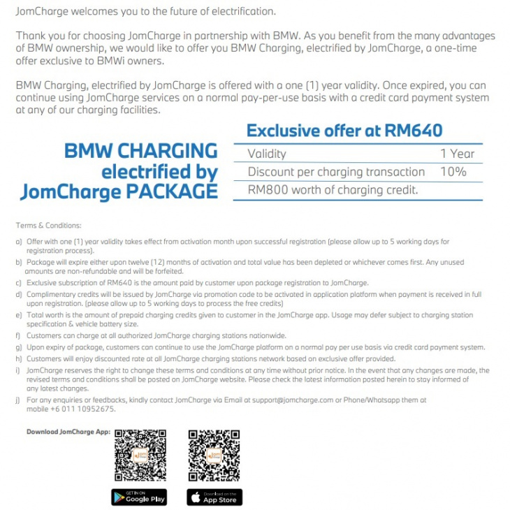 bmw group malaysia partners jomcharge to offer new bmw charging package