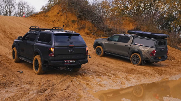 new ford ranger meets toyota hilux in muddy drag race